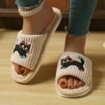 Women'S Simple And Cute Lively Striped Home Slip-On Slippers With Cat Design, Comfortable For Both Men And Women - Image 8