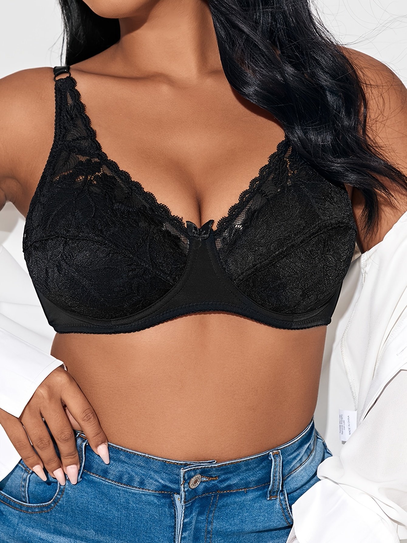 product-fancy-6fbae12a-abf9-463f-b54f-47c783667f18.jpg Julexy Elegant White Lace Push-Up Bra For Women - Ultra-Thin, Breathable Comfort, Non-Padded, Nylon/Elastane Blend, Hand Washable, Everyday Comfort Bra|Delicate Floral Lace|Hand Washable Bra - Image 1