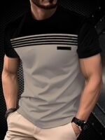Men'S Stylish Black & Blue Gradient T-Shirt - 100% Polyester, Round Neck Short Sleeve, Machine Washable, Comfort Fit For All Seasons, Casual Wear | Smooth Texture Fabric, Everyday Tshirt | Gradient Design | Smooth Texture Fabric, T Shirt - Image 3