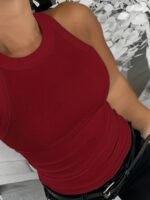 Chicme Women'S Sleeveless Ribbed Tank Top - Plus Size Fitted Stretchy Casual Shirt, Solid White Round Neck All-Season Machine Washable Elegant Top, Ladies Tank Tops, Everyday Outfit, Classic Style, Comfortable Fit, Casual Attire - Image 7