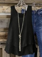 Women'S Plus Size Sleeveless Elegant Top - Lightweight Breathable Blue Round Neck Vest, Machine Washable Spring Summer Casual Wear, Elegant Special Line Collection, Sophisticated Design, Textured Fabric - Image 5