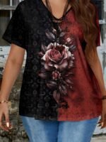 Plus Size Women'S Short Sleeve Casual T-Shirt, Plus Size Women'S Floral Print Trendy T-Shirt. - Image 10