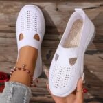Zosivc Women'S Summer Slip-On Casual Sneakers - Lightweight Breathable Fabric Upper, Comfortable White Walking Shoes For Travel, Shopping, Beach & Garden - Cute Gift For Mom, Ladies Sneakers, Travel Footwear, Minimalist Design, Durable Rubber Sole - Image 4