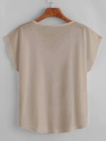 Women'S Plus Size Beige Batwing Sleeve V-Neck T-Shirt - Loose Fit, Elegant Pullover With Slight Stretch Fabric, All-Season Top, Comfortable Clothing | Minimalist Style | Glossy Finish, Plus Size Shirts - Image 6