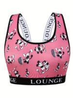 Plus Size Women'S Cartoon Mouse Print Letter Tape Non Padded Bralette