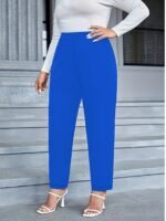 Women'S Plus Size Straight-Leg Pants - Stretchy Comfort Fit, Solid Black, All-Season Elegant Trousers For Casual & Professional Wear, Middle Eastern-Inspired Design - Image 3