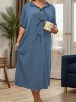 Plus Size Women'S Gray Nightgown With Bow Tie - Image 7