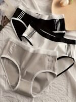 3Pcs Women'S Period Panties - Mid-Rise, Seamless, Breathable & Stretchy Underwear In Black, White & Gray With "Sport Good" Design, Cute Underwear