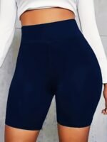 Women'S High-Waist Stretchy Shorts - Soft, Casual Solid Color Leggings For Spring & Summer, Machine Washable, Polyester/Spandex Blend, Smooth Fabric, Mid-Thigh Length