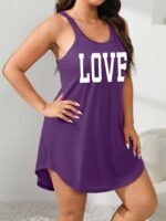 Plus Size Women'S Love Print Sleeveless Sleep Dress - Olive Green Lounge Nightgown, Machine Washable All-Season Comfort, Casual Loungewear & Sleepwear - Image 3