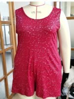 Women'S Plus Size Floral Print Sleeveless Knit Jumpsuit - Gray, Black & White Flower Design, Round Neck, Backless With Pockets, Perfect For Summer Vacations, Casual Outings Attire | Floral Print Jumpsuit | Knit Constructio - Image 6
