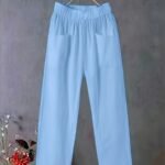 Women'S Plus Size Lightweight Straight-Leg Pants - Casual White Harem Style, Elastic Waistband, Polyester, Machine Washable For Spring/Summer/Fall