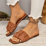 Women'S Pleated Design Slide Sandals, Casual Square Open Toe Flat Summer Shoes, Lightweight Slide Sandals - Image 14