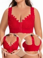 Women'S Plus Size Front Closure Wireless Bra - Elegant Water Soluble Lace Design, Wide Strap Smooth Fabric, Seamless Comfort-Fit, Polyamide Free, Lace Trimmed Vest Style, Everyday Comfort Bra | Elegant Lace Detailing | Nylon Free Fabric, Bras For Wireless Bras - Image 4