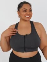 Women'S High-Impact Sports Bra With Zipper Front Closure, Removable Pads & High-Elasticity Fabric - White Yoga Running Gym Bra For Workouts, Machine Washable, Strapless Push Up Bra, Workout Support, Backless Design, Durable Sports Wear - Image 3