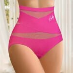 1Pc Women'S High-Waist Shapewear Briefs - Breathable Mesh Cross-Back Ice Sliky Fiber Fabric, Seamless Butt Lifting & Tummy Control, Solid Pink Elegant Design For Everyday & Special Occasions, Special Occasion Underwear, Sleek Underwear Style, Comfortable Fit