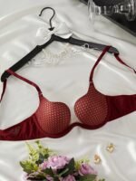 Women'S Elegant Plaid Bralette With Underwire, Comfortable Skin-Friendly Polyester 95% & Elastane 5% Knit Fabric, Non-Removable Padding, Basic Style Lingerie