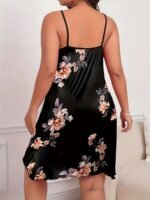 Women'S Plus Sexy Loungewear Dress, Plus Size Floral Print Round Neck Frill Trim Cami Nightdress - Image 7