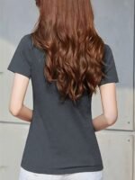 Women'S Elegant Casual T-Shirt, Solid Color Polyester Knit Fabric, 95% Polyester 5% Elastane, V-Neck Lapel Collar, Regular Length, Summer Season, 180G/M? - Festive Collection - Image 6