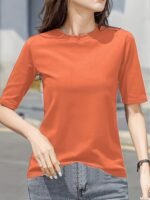Women'S Elegant Solid Color Crew Neck T-Shirt, Short Sleeve Casual Summer Top, Lightweight Polyester Fabric, Regular Length, No Stretch, For Casual Attire - Image 6