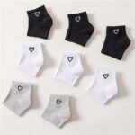 8/10/16/20/24 Double Black And White Gray Solid Color Love Couple'S Japanese Cute Breathable Odor Proof Ins Style Versatile Women'S Short Socks For Daily Use - Image 5