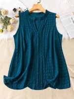 Elegant V-Neck Tank Top For Women, Made Of Solid Color Knitted Fabric, Featuring High Elasticity, Suitable For Wearing In All Seasons. - Image 7