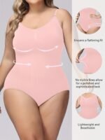 Women'S Plus Simple Shapewear Bodysuit, Plus Size Solid Seamless Tummy Control Slimming Adjustable Body Shaper - Image 2
