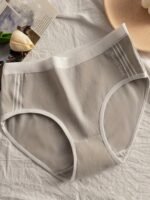 3Pcs Black, White & Gray Ribbed Panties For Women - Mid-Rise Seamless Briefs - Image 3