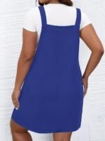 Women'S Sleeveless Square Neck Dress With Pockets - Royal Blue & White Contrast, Loose H-Line Silhouette, Machine Washable Casual To Semi-Formal Wear For Spring Summer Fall, Casual Attire, Contrasting Pocket Detail - Image 5