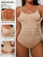 Women'S High-Waisted Tummy Control Bodysuit - Adjustable Shoulder Straps, Chest Support & Butt Lifting Thigh-High Shapewear - Lightweight Sculpting One-Piece In 7 Colors (Elegant Special Collection), Tummy Control Shapewear, Body Shaping Wear, Ribbed Texture, Flexible Material, Waist Trainer, Special Occasion Wear - Image 7