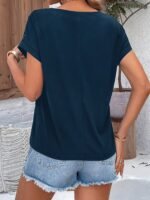 Women'S Batwing Short Sleeve T-Shirt - Lace Contrast Raglan Sleeves, Round Neck Longline Top, Burgundy & White Elegant Design, Machine Washable All-Season Casual Wear, Vacation Clothing, Nontransparent Fabric - Image 8