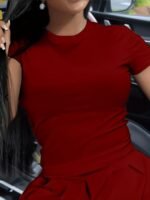 Solid Color Crew Neck T-Shirt, Casual Short Sleeve Top For Spring & Summer, Women'S Clothing - Image 10