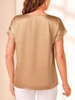 Solid Crew Neck Short Sleeve T-Shirt, Elegant Top For Spring & Fall, Women'S Clothing - Image 5