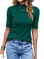 Women'S High-Neck Half-Sleeve Turtleneck T-Shirt - Stretchy Slim Fit Casual Top, Solid Black, Machine Washable For Spring/Fall Layering, Casual Attire Top, Versatile Fashion Top, Stretchy Fabric Top - Image 2