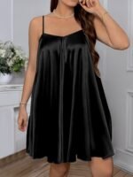 Women'S Plus Size Sexy V-Neck Night Dress, Solid Color Polyester With Elastane, Cross Strap Back, Woven Fabric, Lightweight 90G/M?, For Spring/Summer/Fall - Slight Stretch Design - Image 9