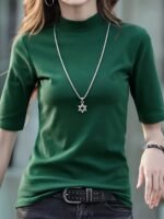 Women'S Casual T-Shirt - High Elasticity Solid Green Crew Neck Top, Machine Washable & Dry Cleanable, Regular Fit All-Season Versatile Shirt For Casual Attire, Ladies T Shirts, Elegant Style, Highelasticity Fabric - Image 3