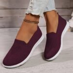Women'S Solid Color Knitted Sneakers, Soft Sole Lightweight Slip On Walking Shoes, Low-Top Breathable Daily Footwear Plus Size - Image 14