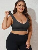 Plus Size Simple Bra, Women'S Solid Hollow Out Shockproof Wide Strap Tank Bra - Image 2