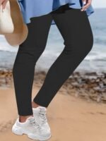Plus Size Casual Pants, Women'S Plus Solid Elastic High Rise High Stretch Skinny Trousers - Image 9