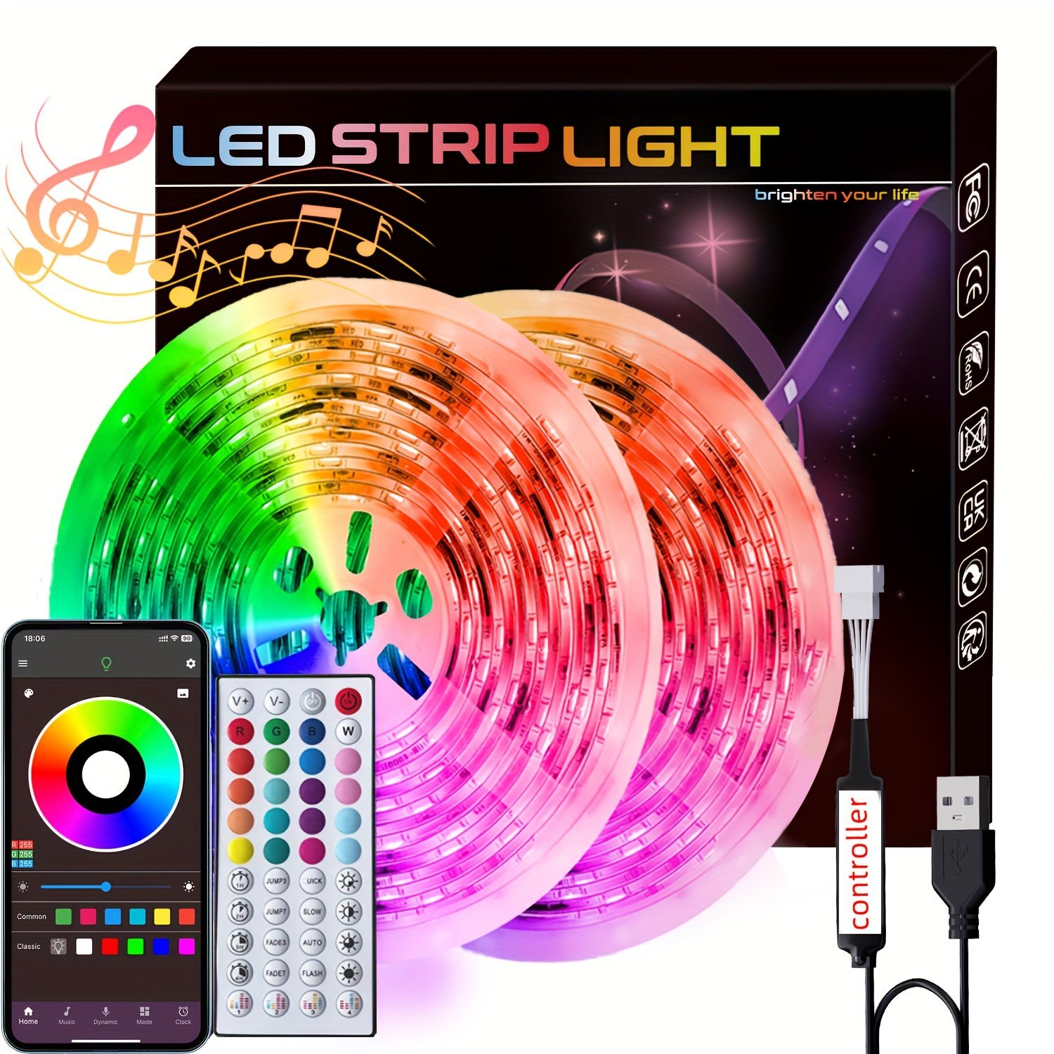 product-fancy-746b05d4-398e-4b13-8682-0867e7ca5a7a.jpg Nbbuff Smart Rgb Led Strip Lights With App & 44-Key Remote, Music Sync, 16 Million Color Changing, Timer/Dimmer/Color Control, - Rgb Light Strip For, Bedroom, Party, Diy Installation (4.88Meter-30.48Meter) - Compatible With - Image 1