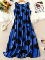 Large Women'S Elegant Sleeveless Dress Casual Print Round Neck Dress