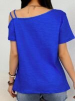 Heart Print Slant Shoulder T-Shirt, Casual Short Sleeve Top For Spring & Summer, Women'S Clothing - Image 6