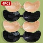 4Pcs Women?S Backless Self-Adhesive Strapless Bras - Push-Up Invisible Under Clothes, Breathable Anti-Sagging With Adjustable Straps & Textured Comfort Panels For Daily Wear, Workouts, Special Occasions (Beige/Black), Strapless Push Up Bra, Seamless Undergarment, Smooth Finish, Secure Adhesion, Nipple Cover, Workout Enthusiasts
