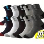 5 Pairs 10 Pairs Men'S Breathable Athletic Socks, Fashion Letter Print High Elasticity Outdoor Running Socks - Image 3