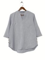Plus Size Women'S New Shirt In Minimalist Style With V-Neck And Long Sleeves, Faux Button Design - Image 5