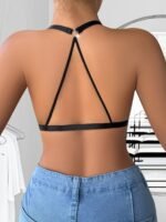 Women'S Fashion Lace-Up Bra Sexy Solid Color Nylon With Lace Splicing For Adults - Image 2