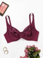 Women'S Plus Elegant Bra, Plus Size Bow Decor Floral Lace Non Padded Underwire Bra - Image 3