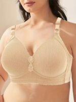 Women'S Plus Size Comfortable Striped Wireless Bra - Maternity Friendly, Medium Support, Knit Polyester Fabric, Regular Fit, All-Season Wear, Everyday Comfort Wear | Elegant Striped Design | Medium Support Bra, Ladies Underwear - Image 2