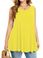 Plus Size Women'S Stretchy Sleeveless Round Neck Tank Top - Solid Color Casual Vacation Wear, Machine Washable Spring/Summer Tops, Ladies Tank Tops, Summer Plus Top, Flowy Fabric Top, Nontransparent Fabric, Travel Clothing, Relaxed Fit, Breathable Material, Warm Weather Outfits - Image 8