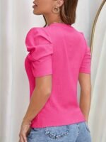 Puff Sleeve Solid T-Shirt, Elegant Crew Neck Top For Spring & Summer, Women'S Clothing - Image 6